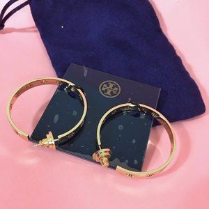 Brand New Tory Burch Gold Hoop Earrings w/ Pouch
